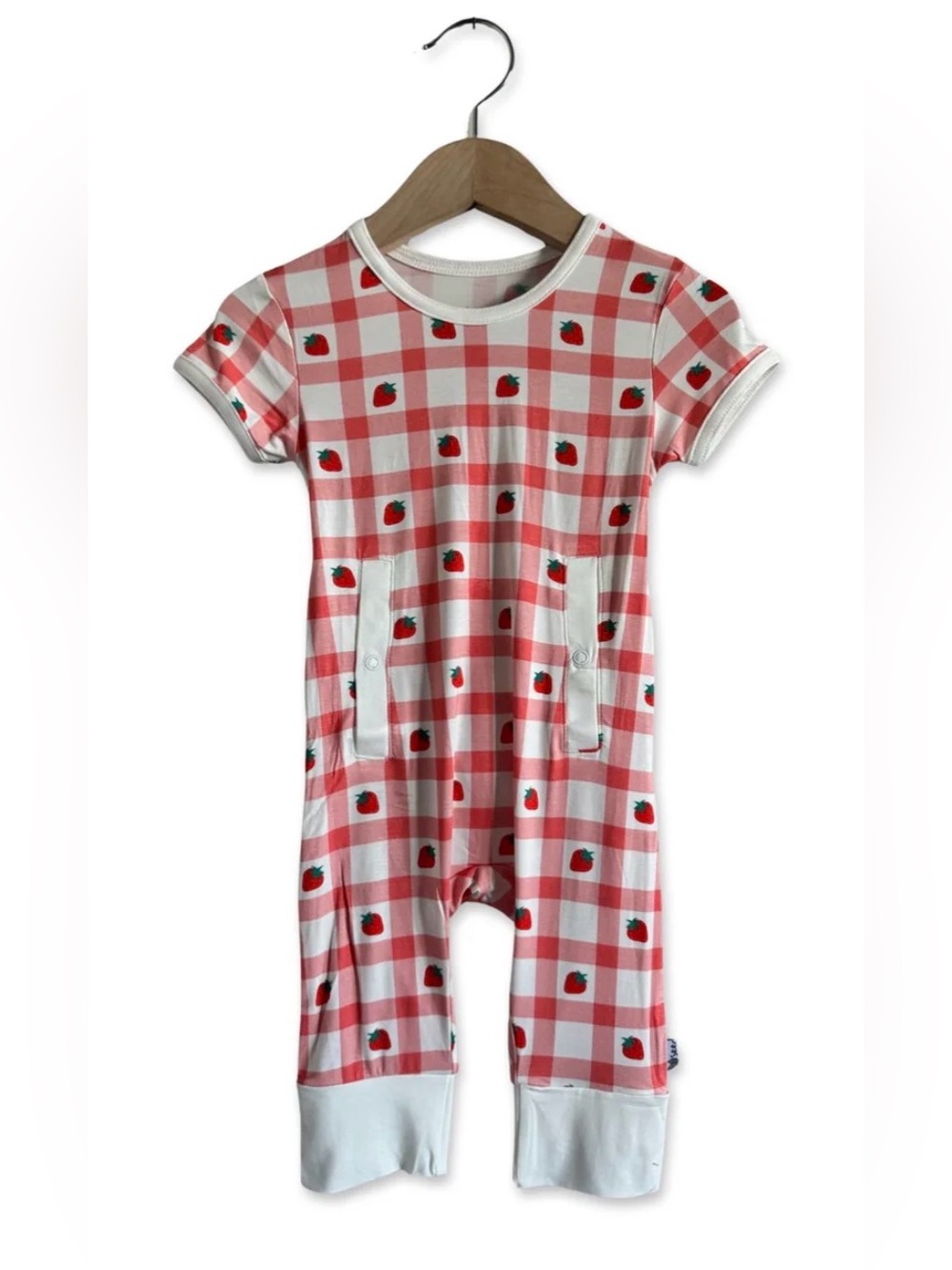 The SIMPLE SEED Strawberry Shortcake Bamboo Back Opening Short Long Romper- 3-6M